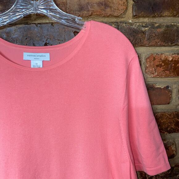 Sutton Studio Coral Pink Short Sleeve Knit Top Women's Size 1X - Picture 2 of 4